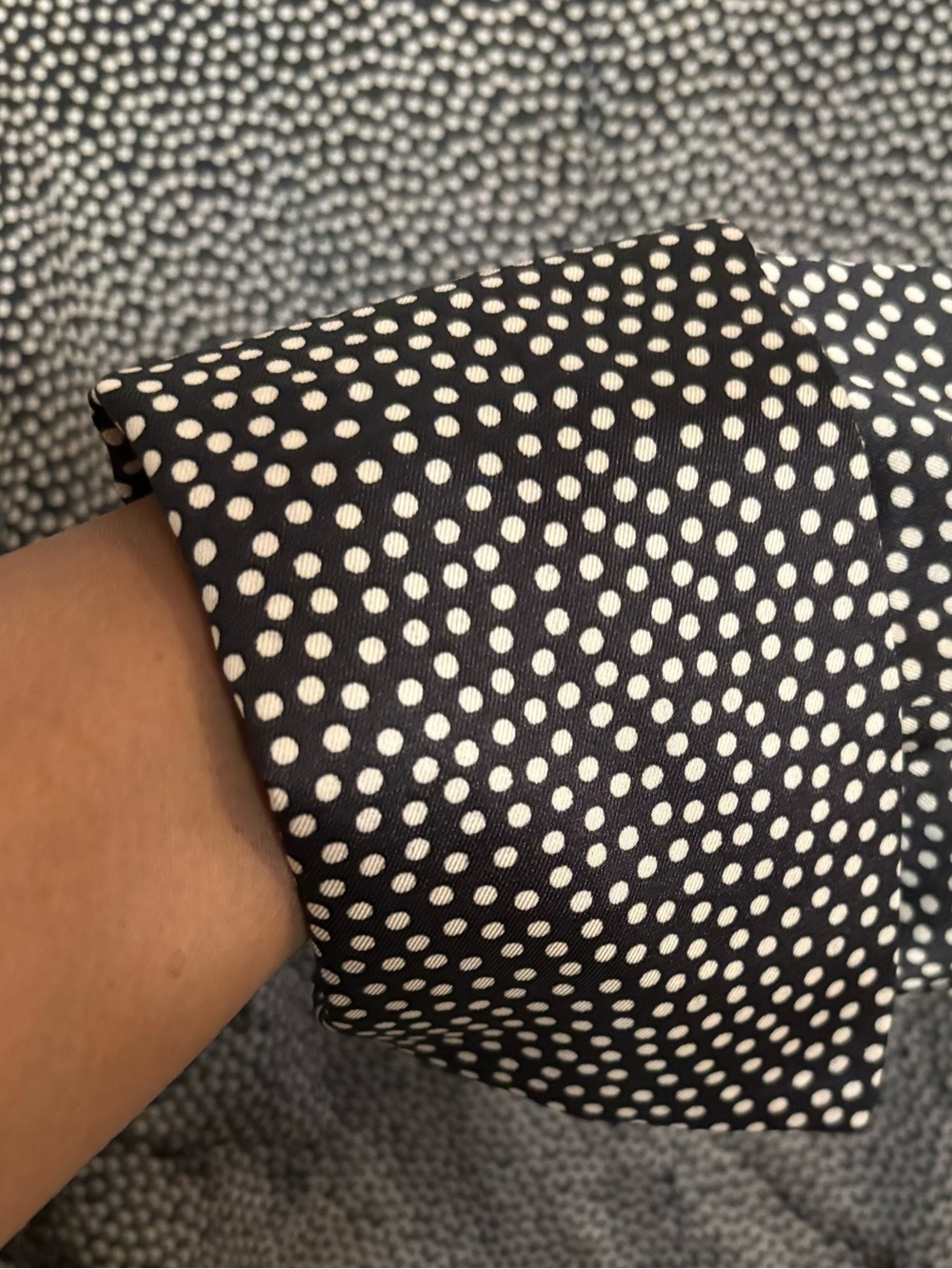 Zara Black & White Polka Dot Faux Wrap Blouse with Wide Cuff Sleeves - Picture 15 of 16